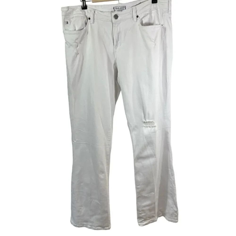 DEAR JOHN Women's Rosie Flare Distressed Denim Jeans White Size 33
